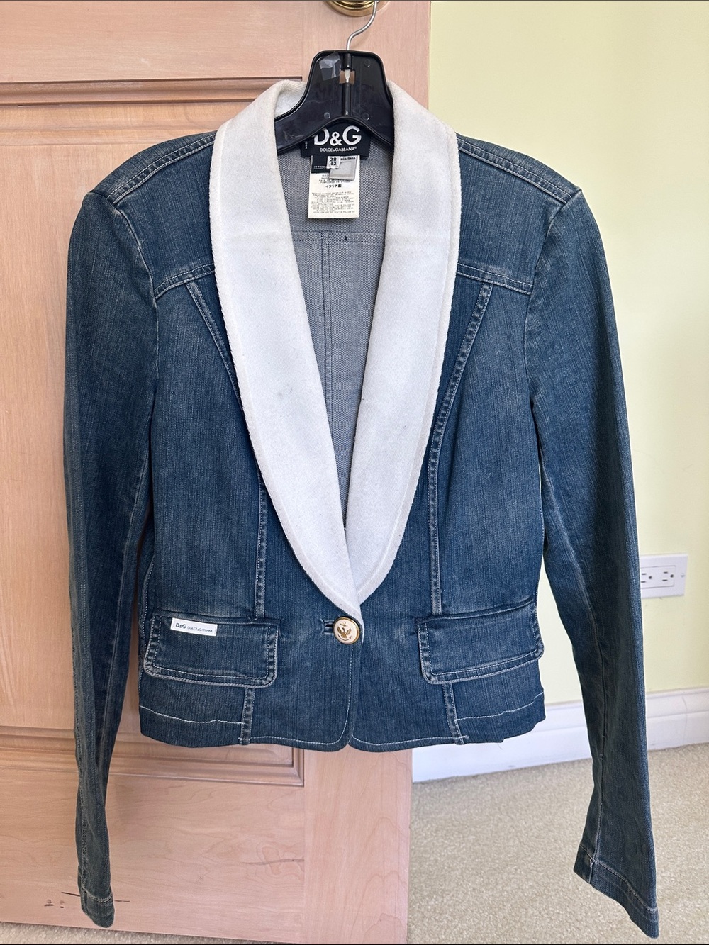 D&G Blue Denim Blazer with White Shawl Lapel